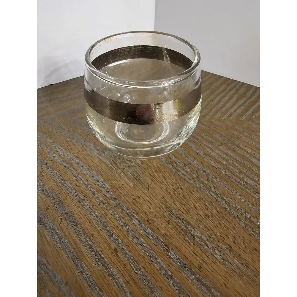 Vintage MidCentury Roly Poly Silver Rim‎ Glass MCM Barware Cocktail Single